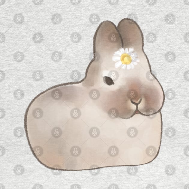 brown bunny rabbit with a daisy on its head by mayupaint